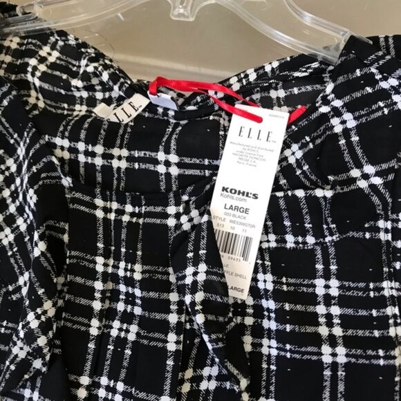Elle NEW Check Cascade Ruffle Blouse Top Lightweight Shirt Sheer Flowy Crew L - Picture 9 of 12